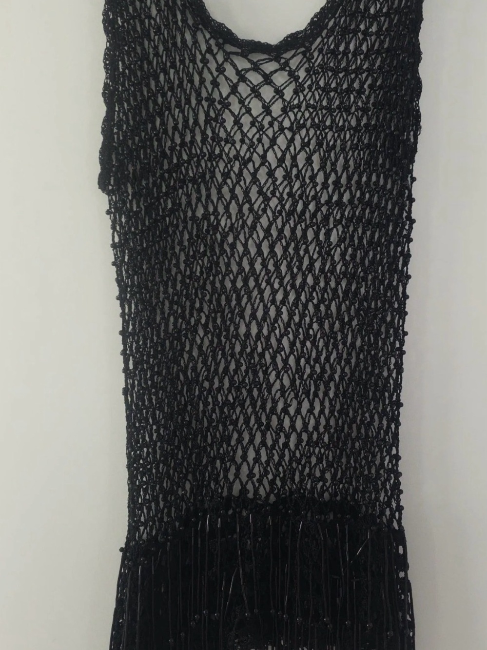 Black Open-Weave Fringe Tank Top